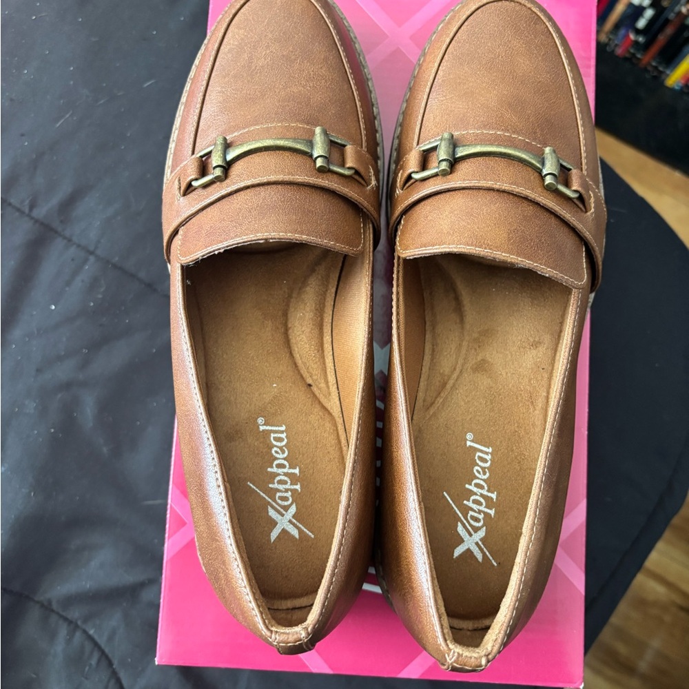 Xappeal Women's Tan Loafers with Gold Accents